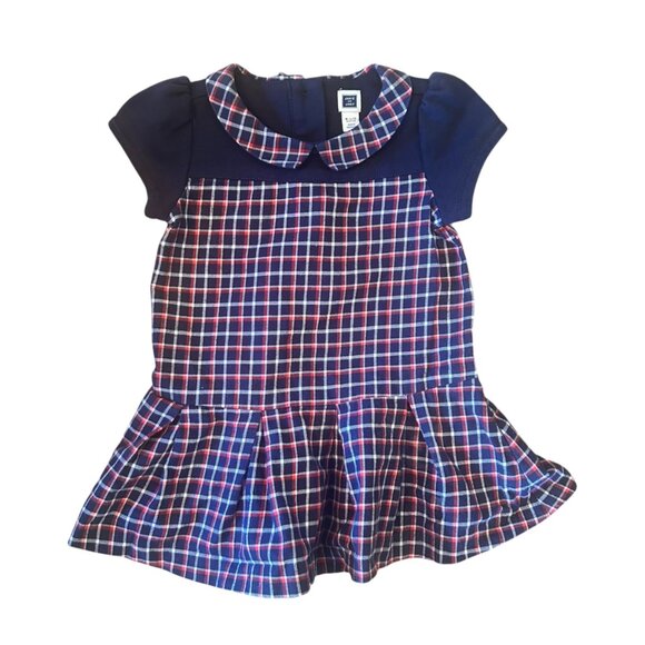 Janie and Jack Navy Gingham Preppy Peter Pan Collar Dress 6-12 Months - Picture 1 of 5